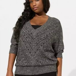 Torrid Dark Gray V-Neck tunic Dolman Pointelle Sweater